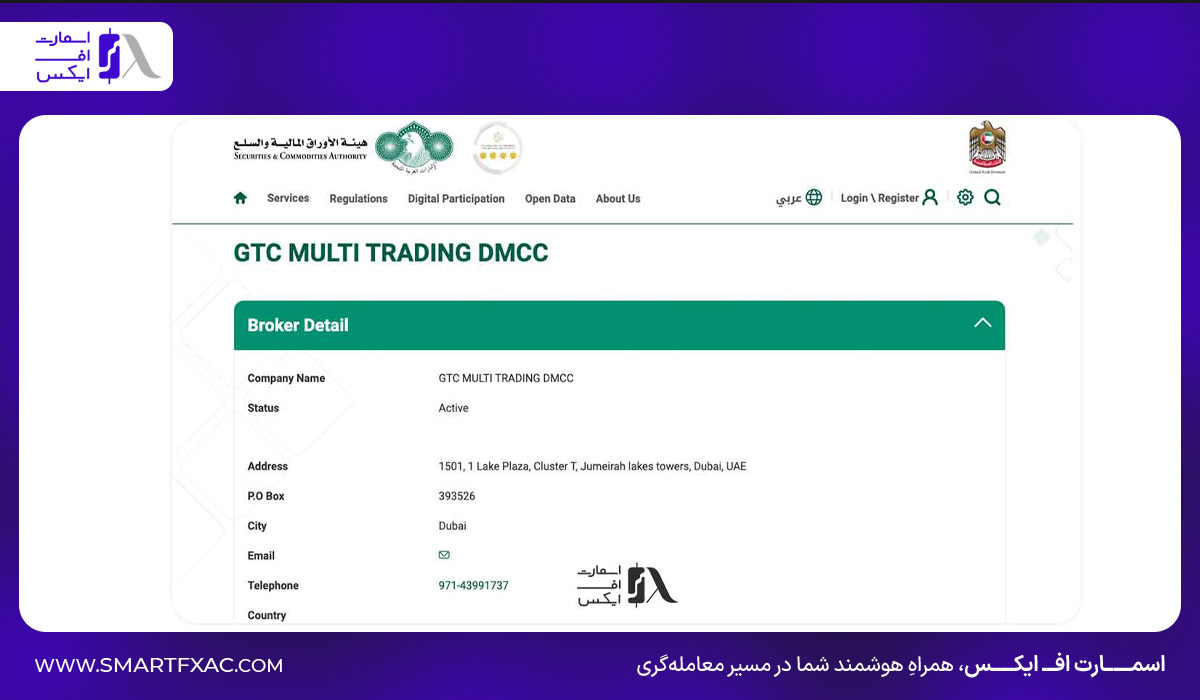 تأیید مجوز SCA امارات برای شرکت GTC Multi Trading DMCC با وضعیت فعال