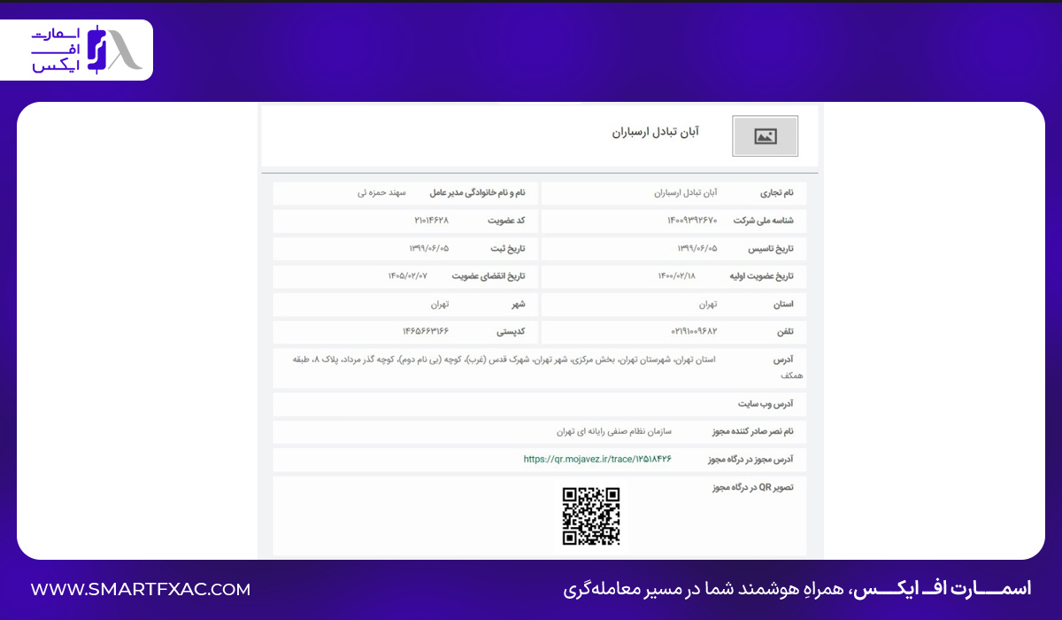 اطلاعات ثبت و مجوز شرکت آبان تبادل ارسباران در سامانه سازمان نظام صنفی رایانه‌ای کشور