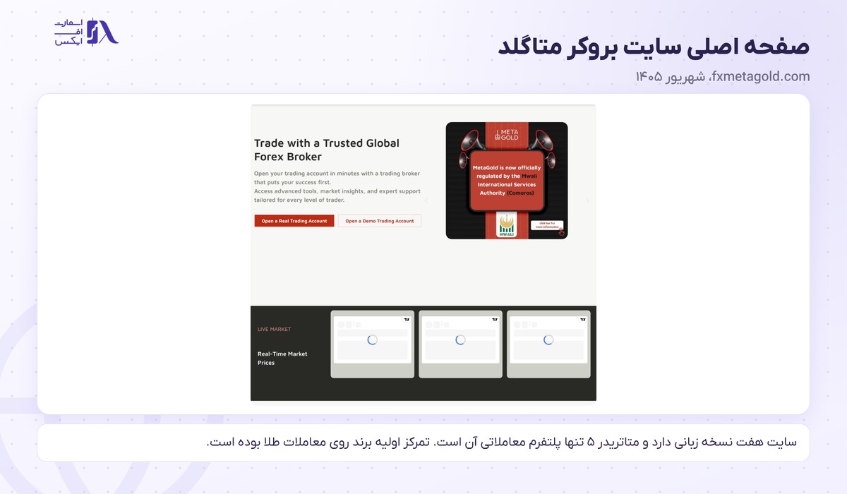 بروکر MetaGold | (متاگلد) 1 صفحه اصلی سایت بروکر متاگلد