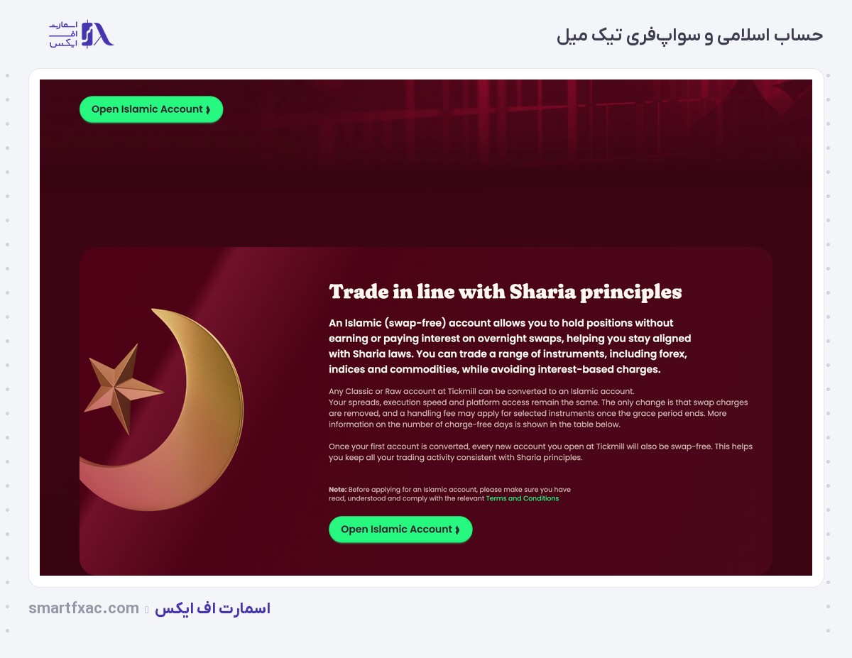 شرایط حساب اسلامی و سواپ‌فری در بروکر تیک میل