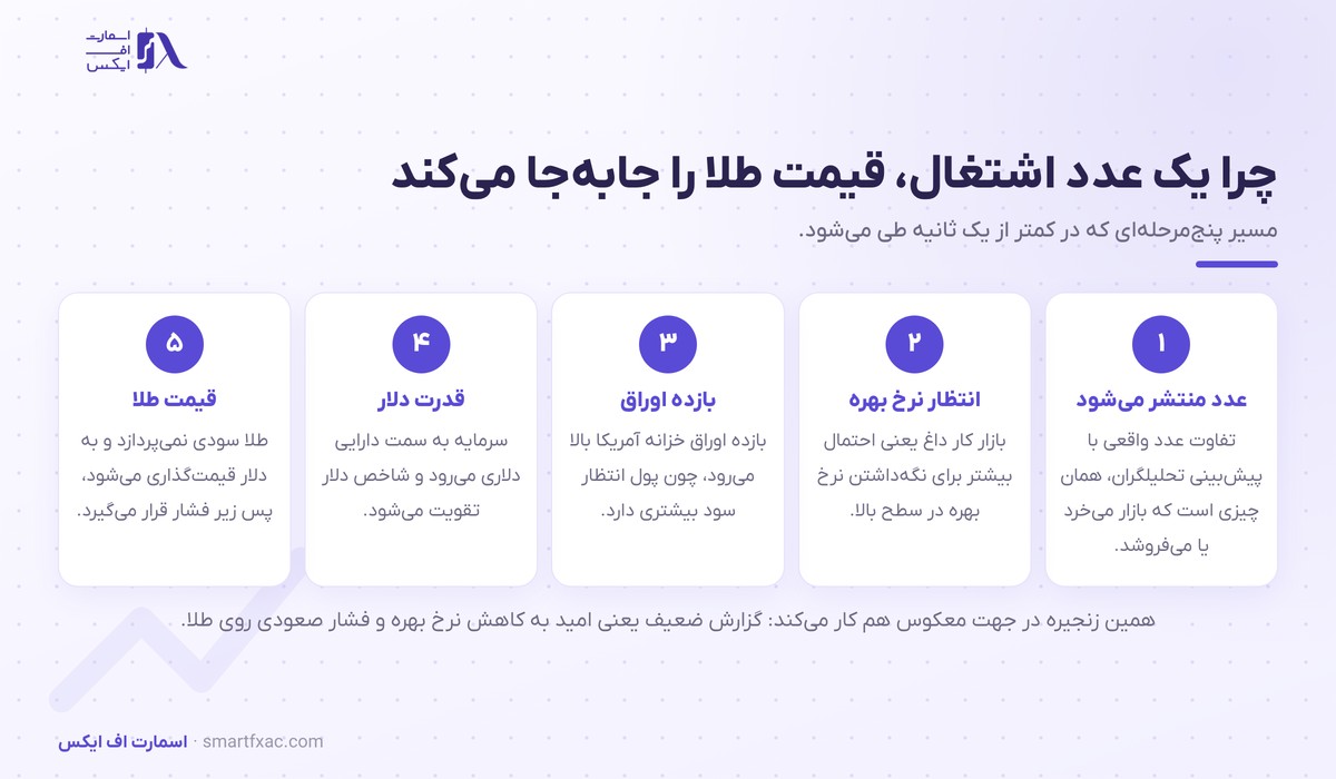 زنجیره اثر گزارش NFP از عدد اشتغال تا قیمت طلا