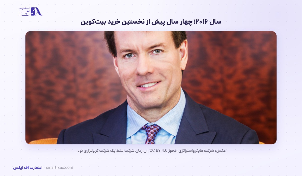 مایکل سیلر، رئیس هیئت مدیره استرتژی 1 مایکل سیلر در سال ۲۰۱۶ پیش از ورود شرکتش به بازار بیتکوین