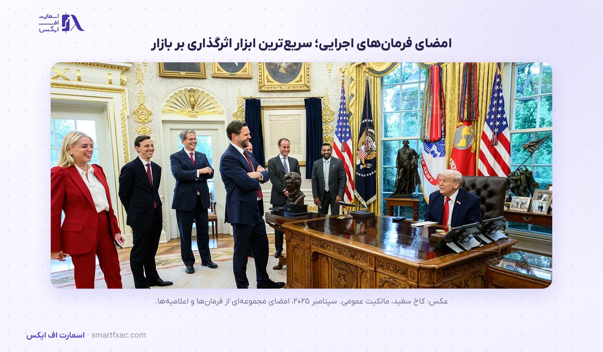 دونالد ترامپ در حال امضای فرمان‌های اجرایی اقتصادی