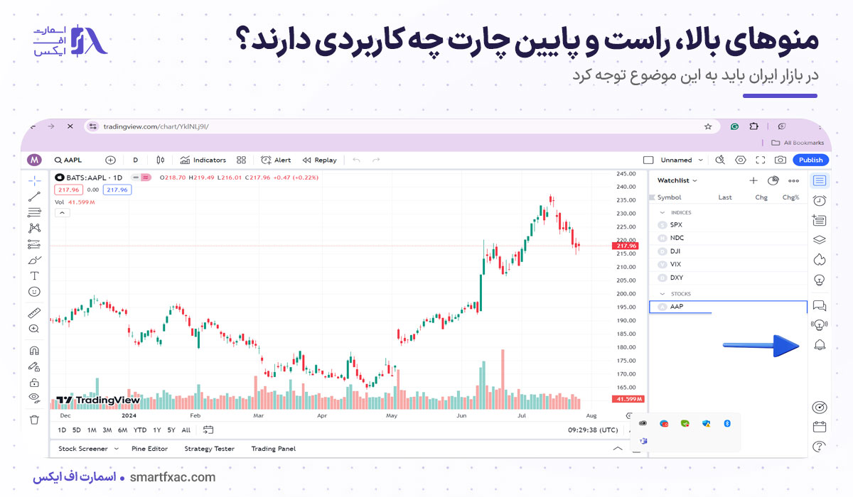 منوهای بالا، راست و پایین چارت چه کاربردی دارند؟