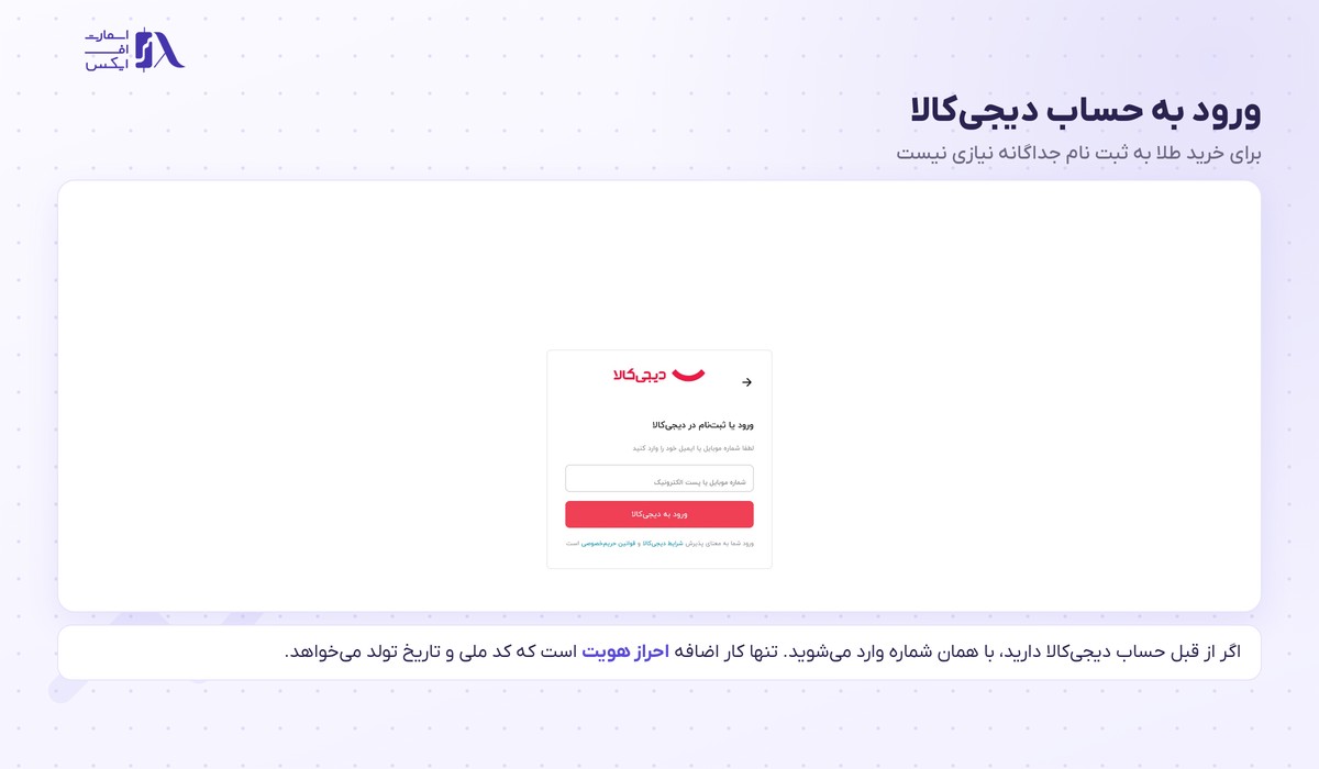 ورود به حساب دیجی‌کالا برای خرید طلای دیجیتال