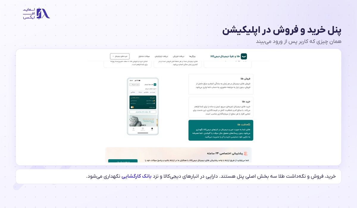 پنل خرید، فروش و نگه‌داشت طلا در اپلیکیشن دیجی‌کالا