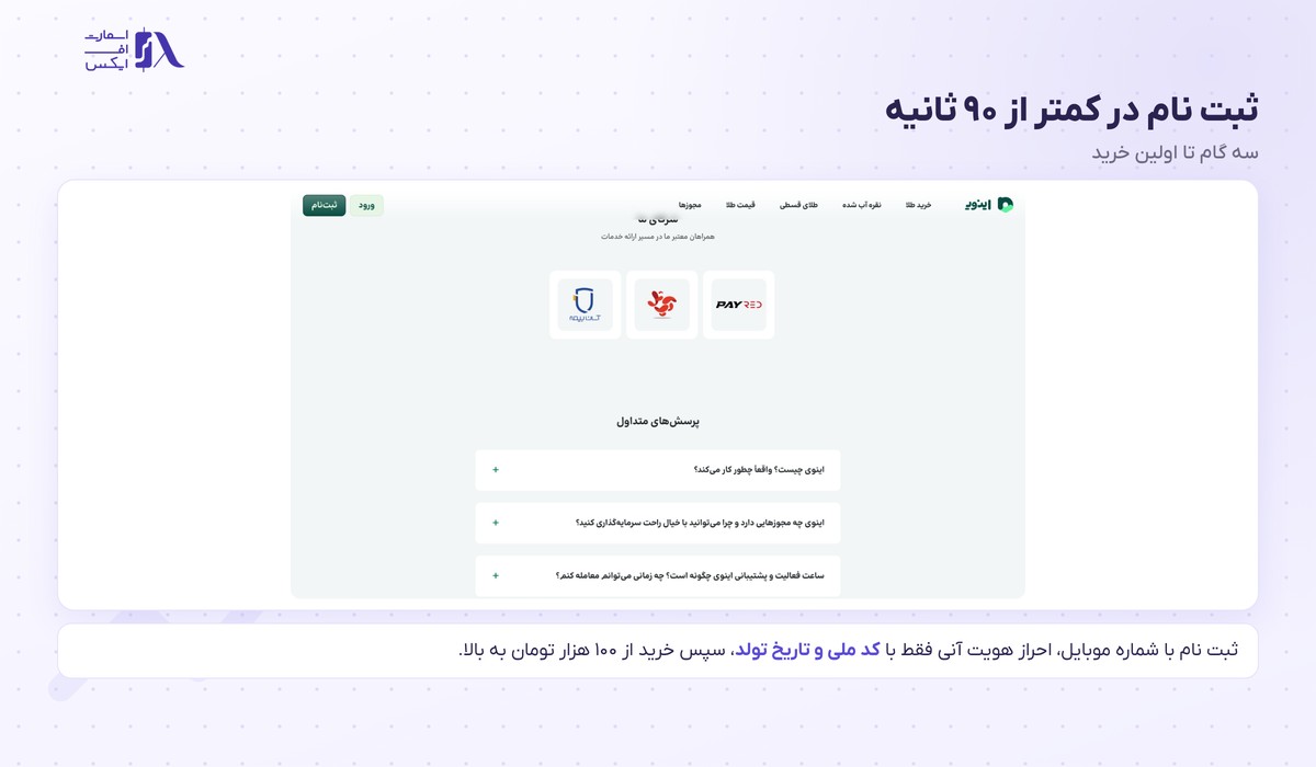 سه گام ثبت نام در اینوی در کمتر از ۹۰ ثانیه