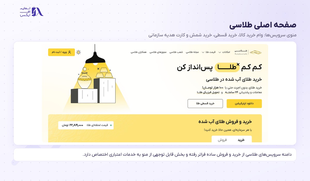 طلاسی | (Talasea) 1 صفحه اصلی طلاسی و منوی سرویسهای آن