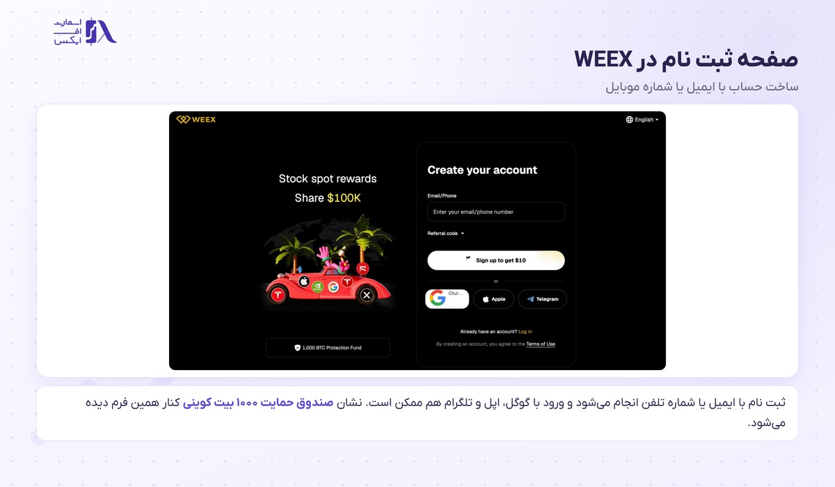 صفحه ثبت نام در صرافی ویکس