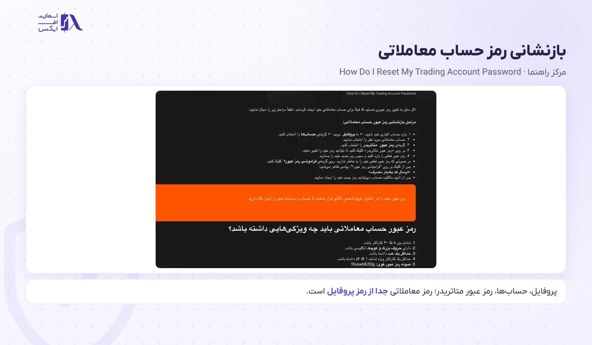 بازنشانی رمز حساب معاملاتی پس از ورود به آلپاری