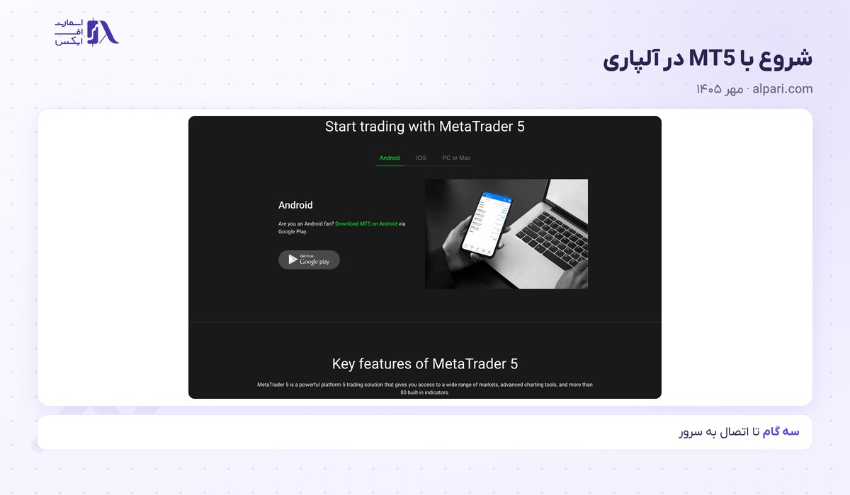 بروکر متاتریدر ۵ برای ایرانیان ۱۴۰۵؛ ۱۵ بروکر MT5 با نام سرور 11 شروع معامله با متاتریدر ۵ در آلپاری