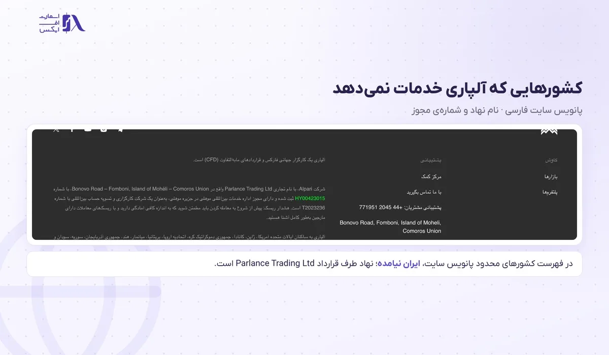 ثبت نام در آلپاری؛ آموزش گامبهگام با تصویر و تأیید هویت 8 پانویس سایت آلپاری با فهرست کشورهای محدود و نام نهاد طرف قرارداد