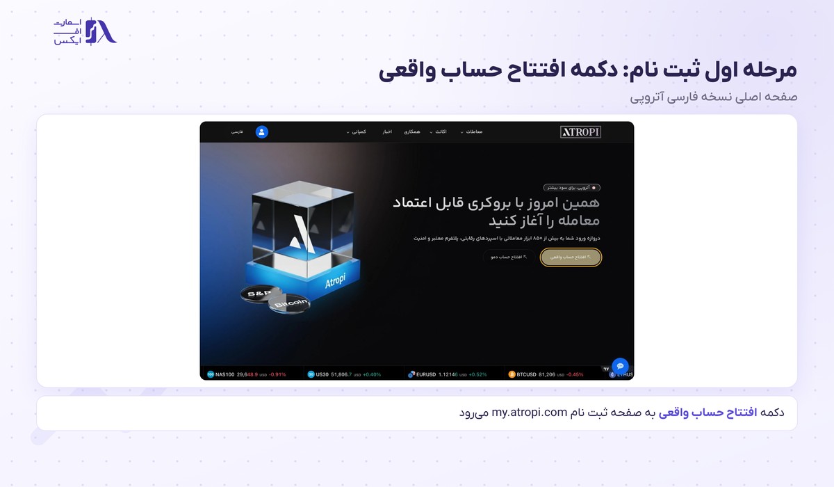 بروکر Atropi | (آتروپی) 10 دکمه افتتاح حساب واقعی در صفحه اصلی فارسی بروکر آتروپی