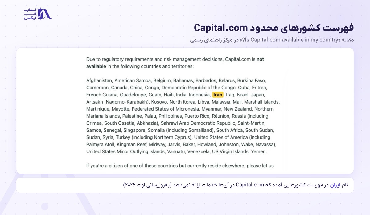 بروکر Capital.com | (کپیتال دات کام) 2 فهرست کشورهای محدود در مرکز راهنمای بروکر Capital.com و نام ایران