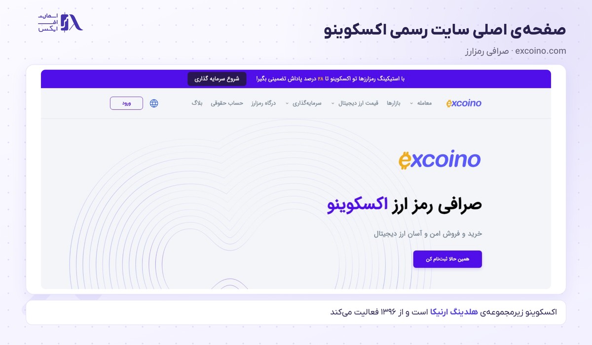 صرافی اکسکوینو | (Excoino) 1 صفحهی اصلی سایت رسمی اکسکوینو