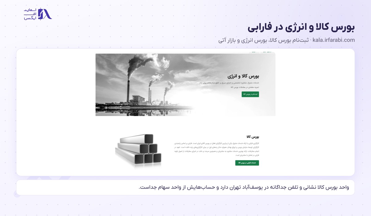 صفحه بورس کالا و انرژی کارگزاری فارابی در زیردامنه kala