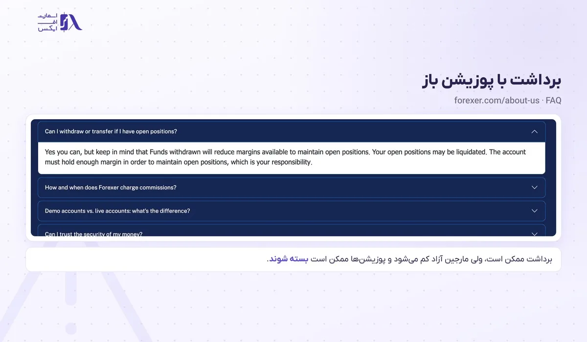 واریز و برداشت در بروکر فارکسر؛ روشها، زمان برداشت و قوانین 13 پاسخ رسمی فارکسر دربارهی برداشت با پوزیشن باز