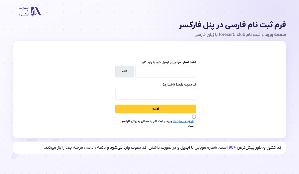 بروکر Forexer | (فارکسر) 13 فرم ثبت نام فارسی بروکر فارکسر با کد کشور ایران