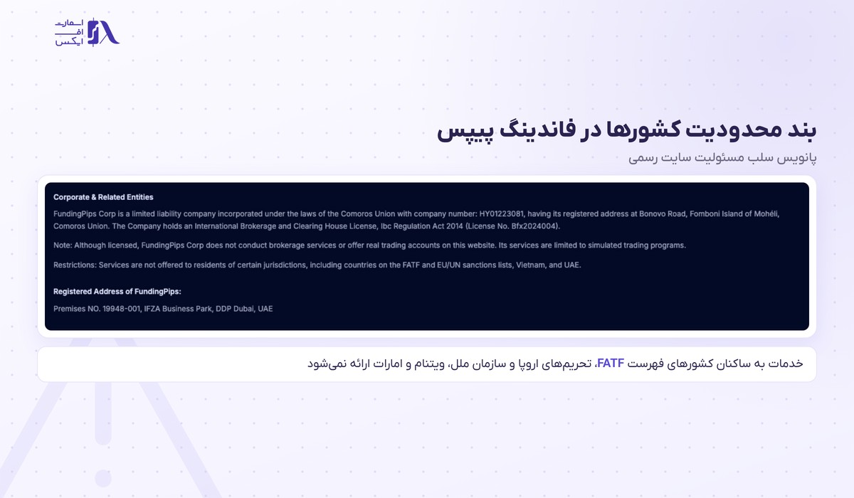 پراپ فرم فاندینگ پیپس (FundingPips) 4 بند محدودیت کشورها و ساختار حقوقی