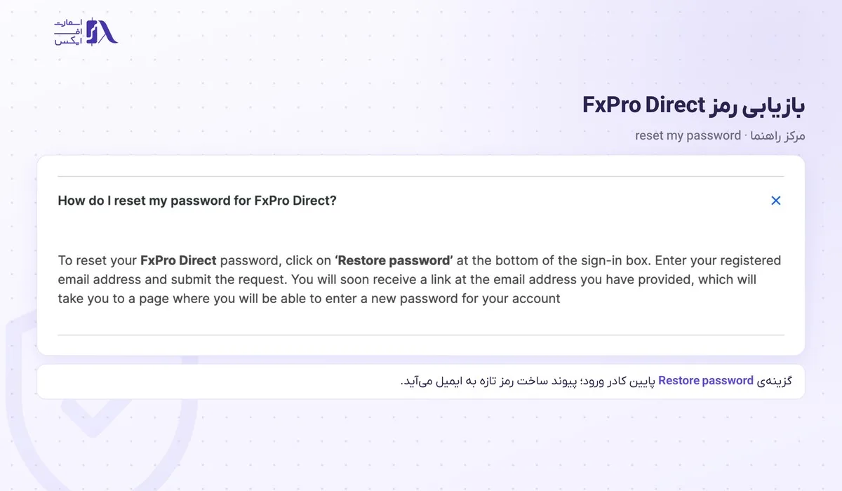 ورود به بروکر اف ایکس پرو؛ سایت رسمی، FxPro Direct، اپلیکیشن و متاتریدر 6 پاسخ رسمی FxPro دربارهی بازیابی رمز FxPro Direct