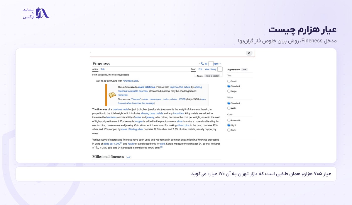 عیار هزارم فلزات گران‌بها در ویکی‌پدیا