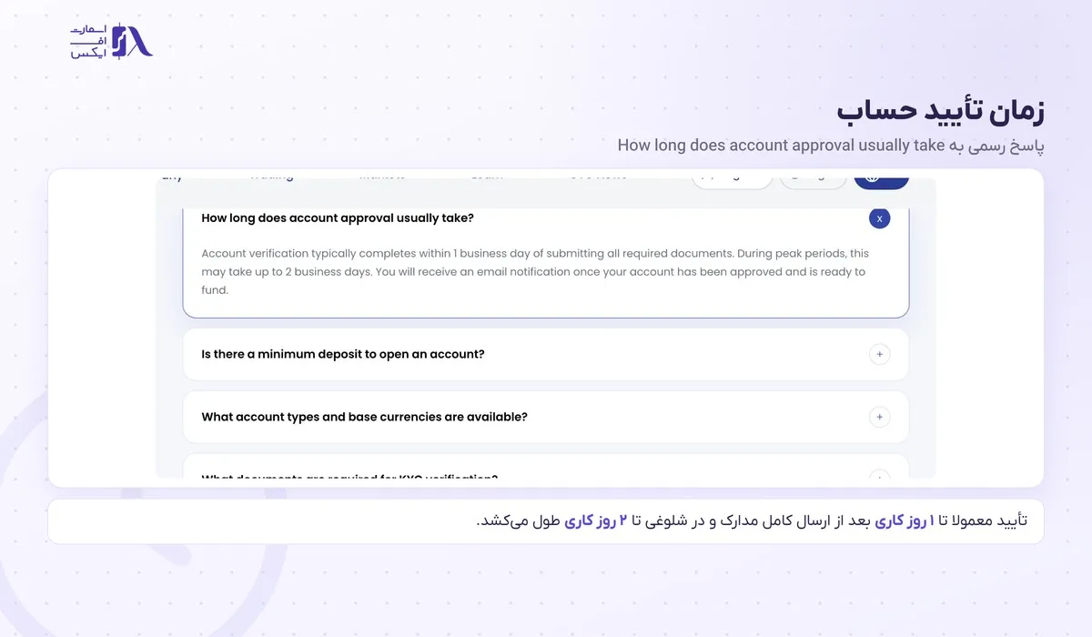 زمان تأیید حساب پس از ثبت نام در بروکر gtc طبق مرکز راهنما