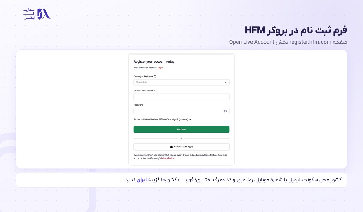 بروکر HFM | (هات فارکس) 9 فرم ثبت نام در بروکر هات فارکس HFM