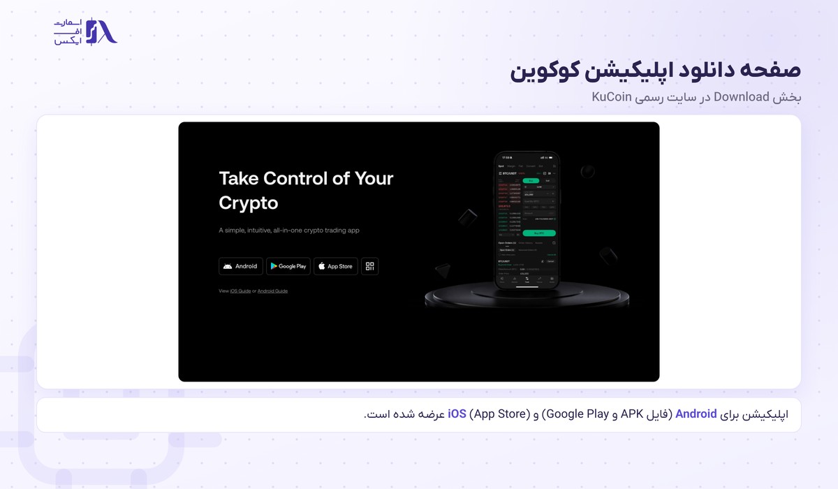 صفحه دانلود اپلیکیشن صرافی کوکوین برای Android و iOS