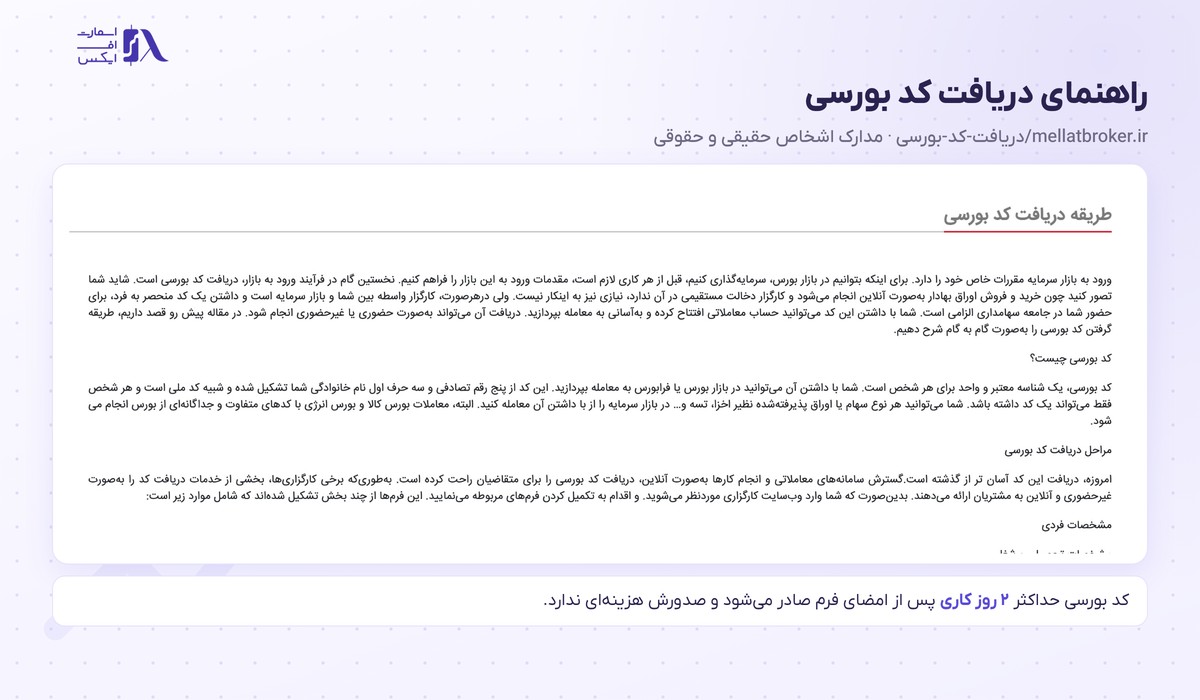 راهنمای رسمی دریافت کد بورسی و مدارک لازم برای اشخاص حقیقی و حقوقی