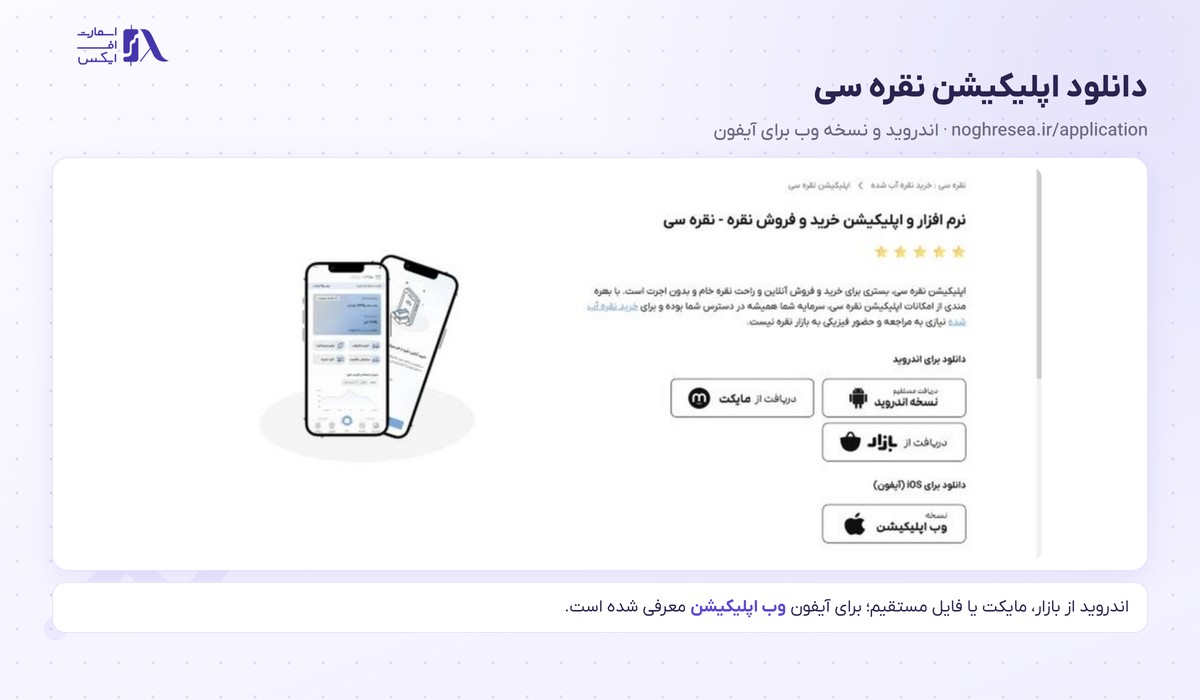 صفحه دانلود اپلیکیشن اندروید و وب اپلیکیشن آیفون