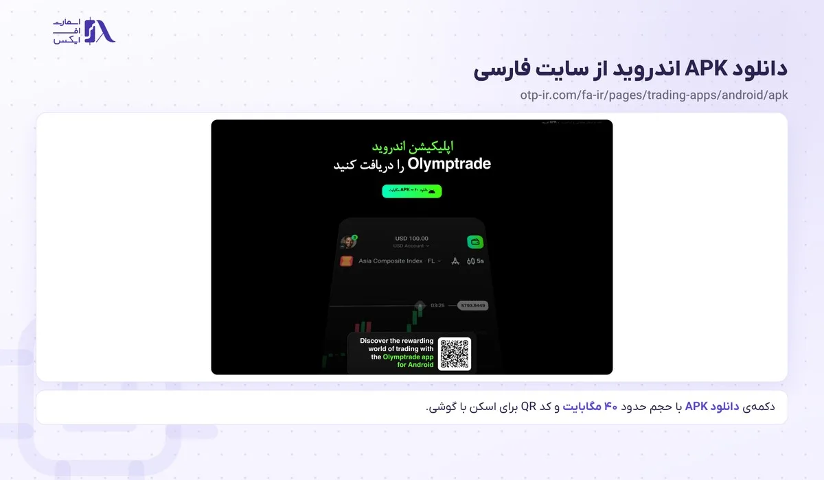 صفحه‌ی دانلود APK اندروید اولیمپ ترید در سایت فارسی