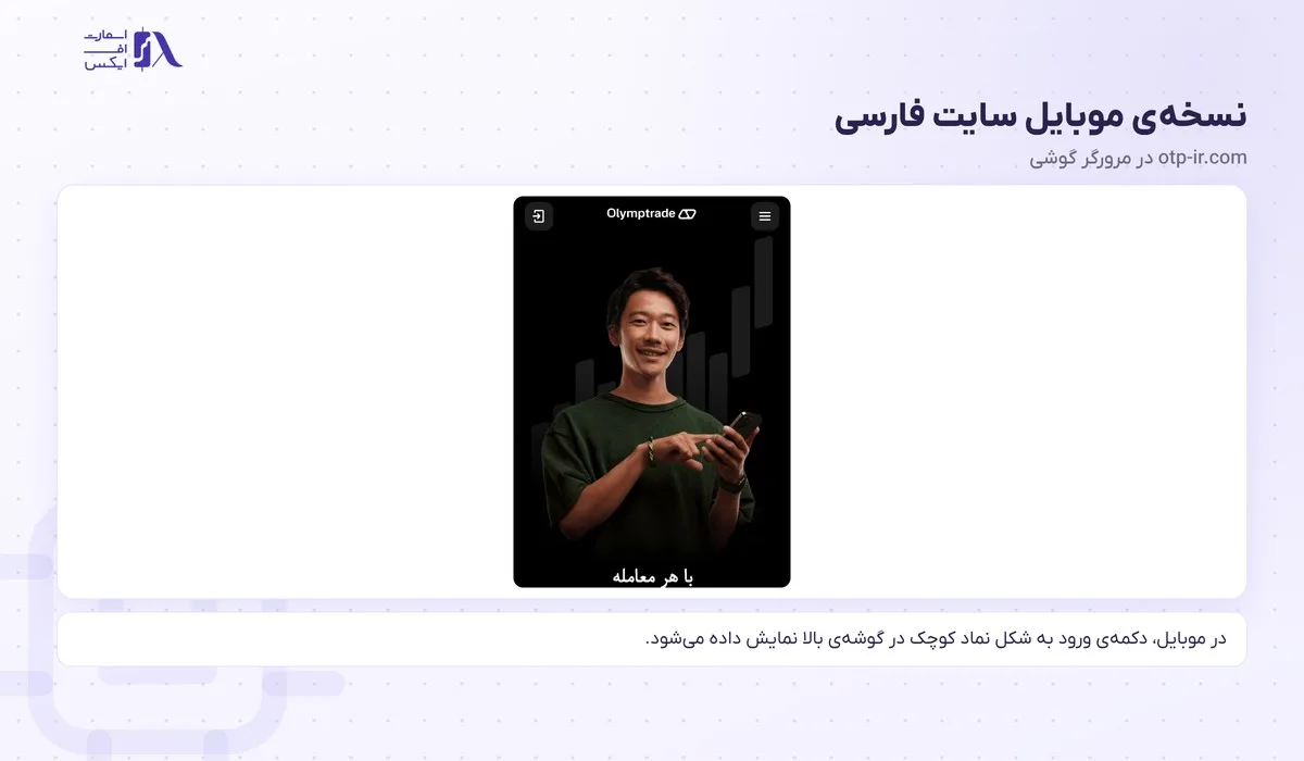 نسخه‌ی موبایل سایت فارسی اولیمپ ترید برای ورود از مرورگر گوشی