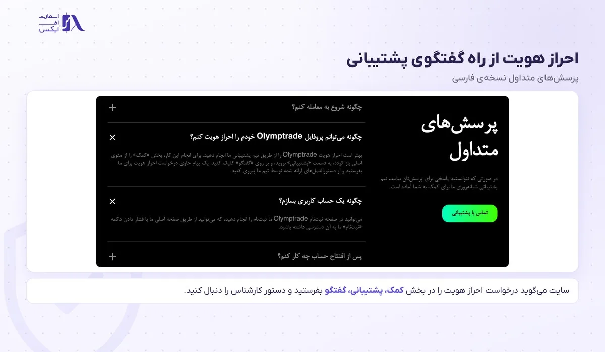 پاسخ رسمی اولیمپ ترید درباره‌ی احراز هویت پروفایل از راه گفتگوی پشتیبانی