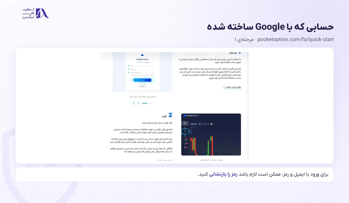 ورود به پاکت آپشن؛ سایت رسمی، اپلیکیشن، بازیابی رمز و پشتیبانی 6 نکتهی راهنمای شروع سریع دربارهی ورود به پاکت آپشن با حسابی که با Google ساخته شده