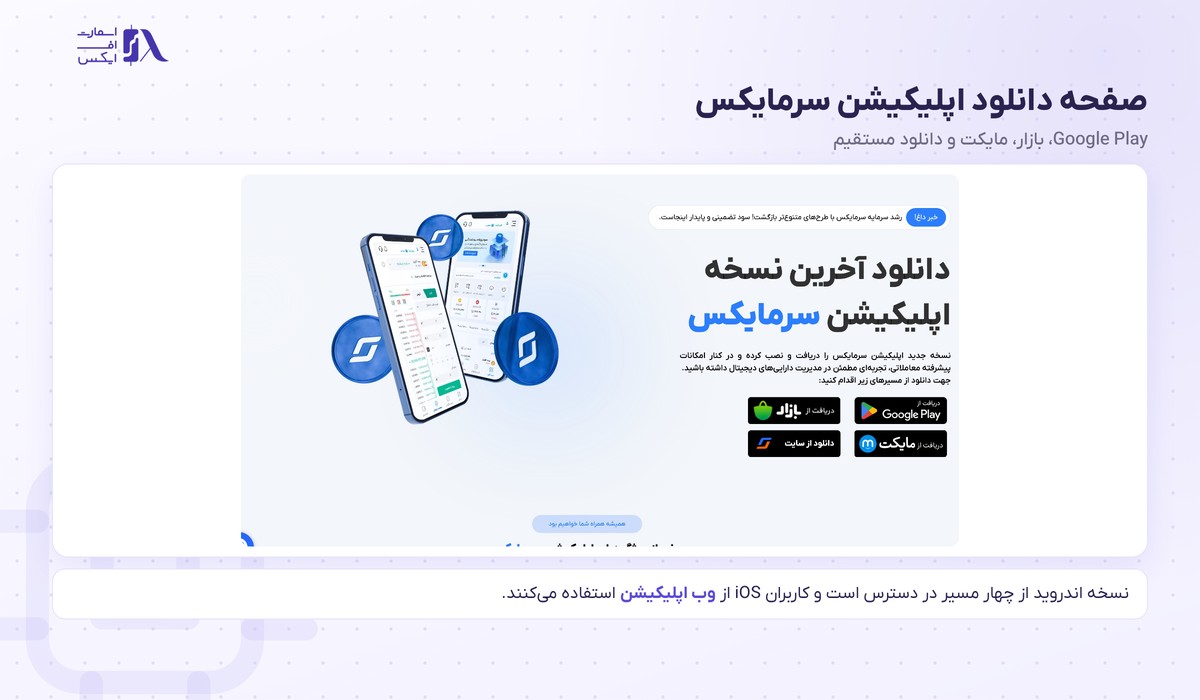 صفحه دانلود اپلیکیشن صرافی سرمایکس برای اندروید