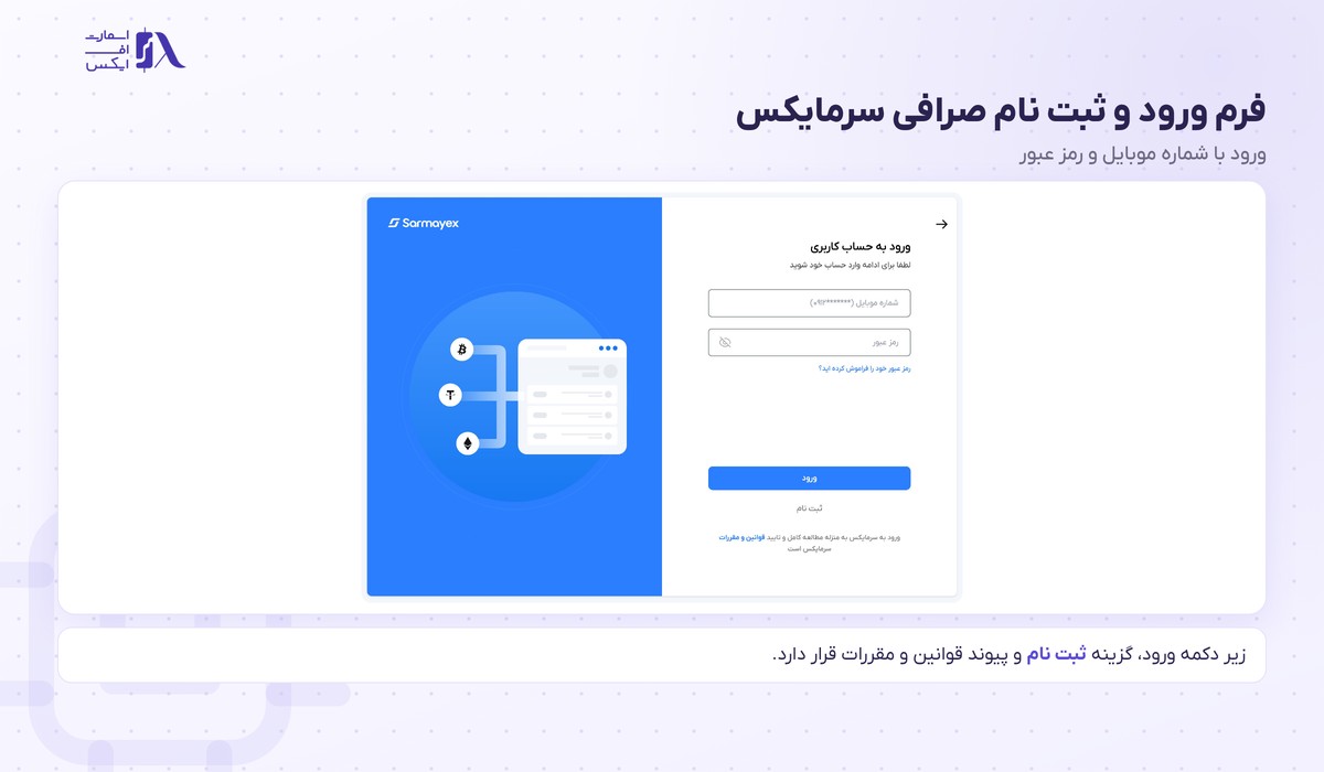 فرم ورود و ثبت نام در صرافی سرمایکس با شماره موبایل