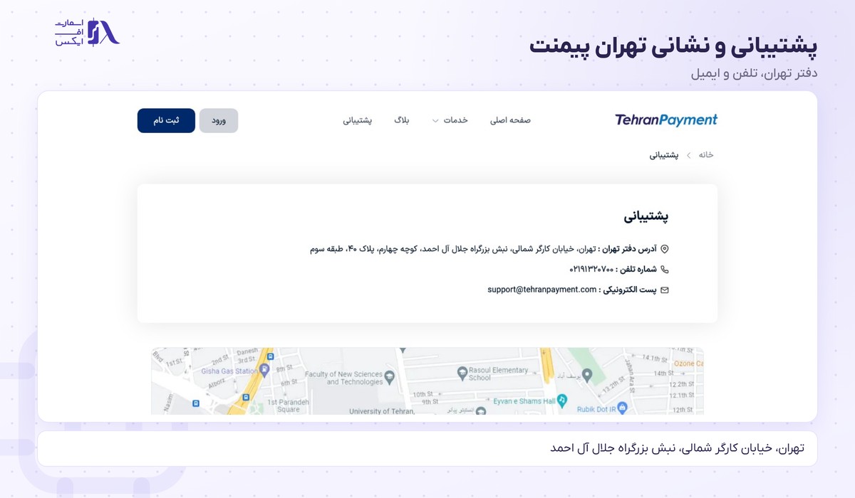 پشتیبانی و نشانی تهران پیمنت