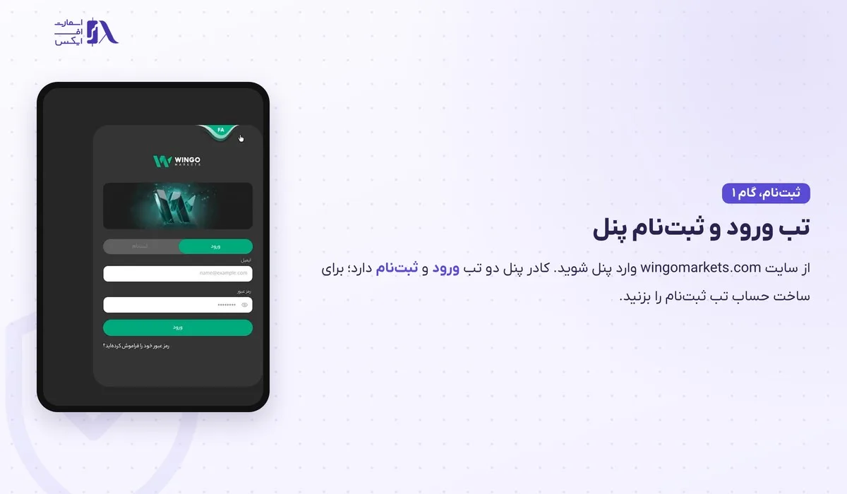 ثبت نام در بروکر وینگو؛ آموزش گامبهگام با تصویر و احراز هویت 3 تبهای ورود و ثبتنام در پنل برای ثبت نام در بروکر وینگو