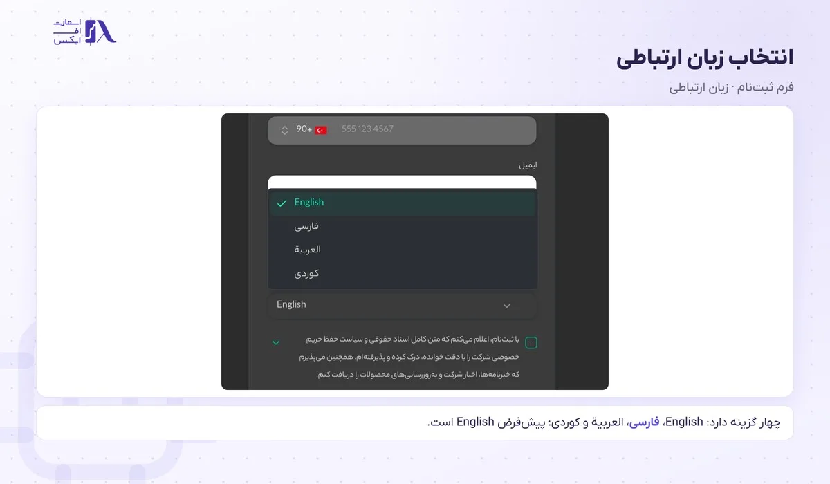 ثبت نام در بروکر وینگو؛ آموزش گامبهگام با تصویر و احراز هویت 8 فهرست زبان ارتباطی در فرم ثبت نام در بروکر وینگو